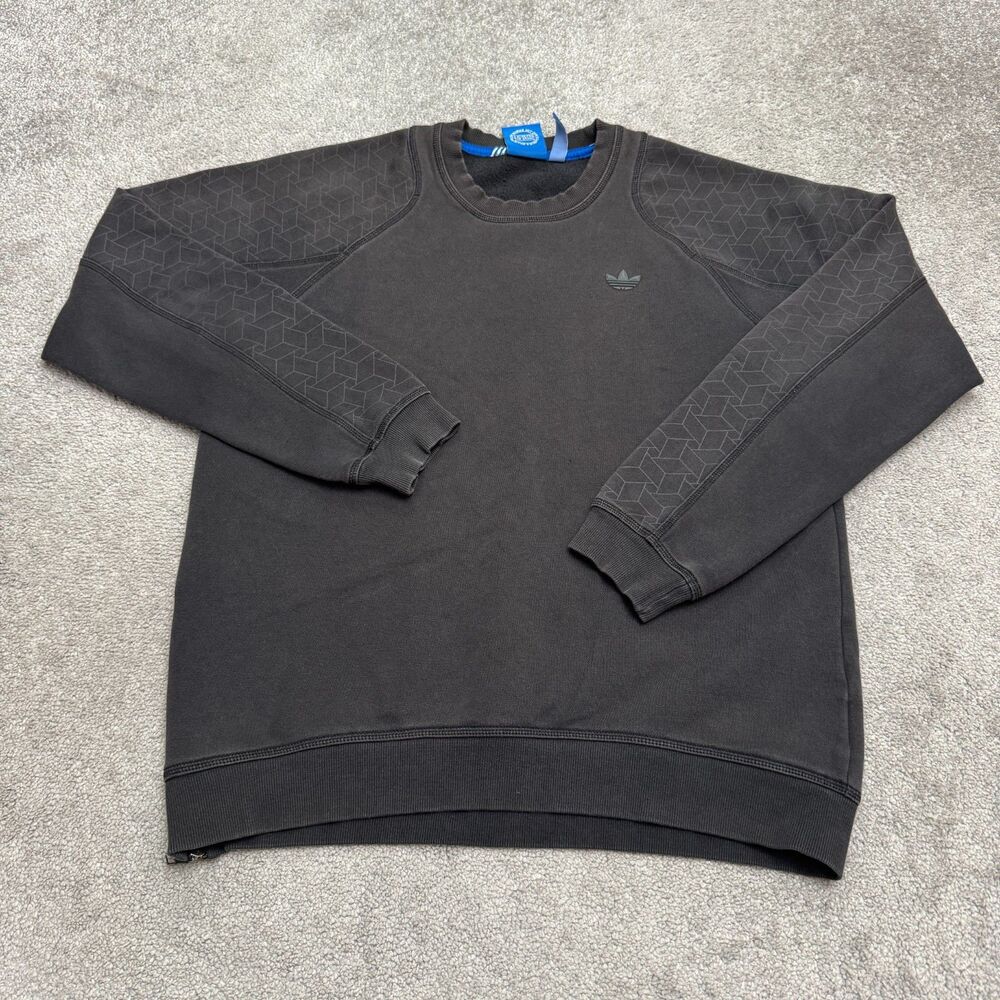 Adidas Originals Trefoil Crewneck Sweatshirt Mens Medium Black Side Zip Fleece